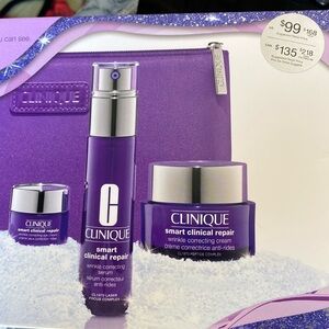 Clinique smart clinical repair eye cream, wrinkle correcting serum, cream & bag.